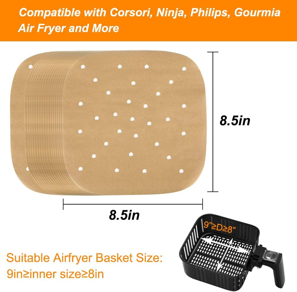 8.5 Inch Unbleached Air Fryer Parchment Paper, Set of 200