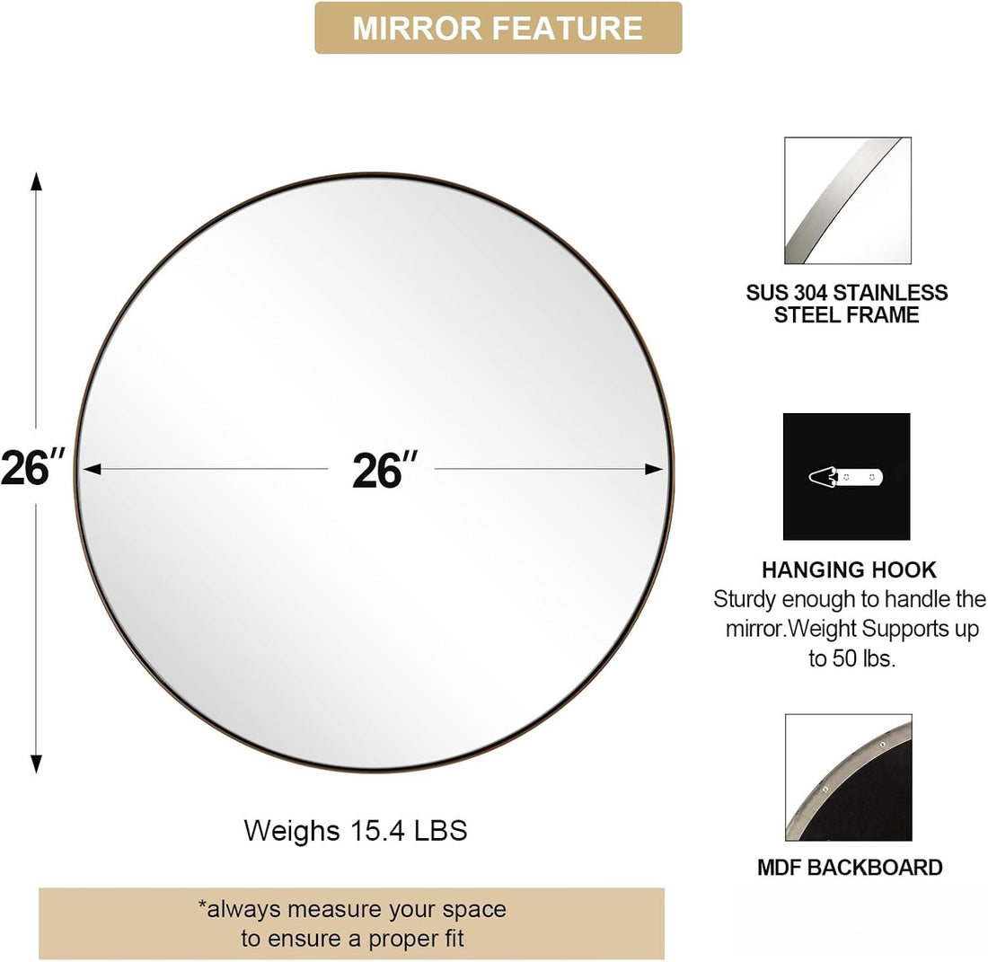 Nickel round Mirror, 26" Brushed Nickel round Mirror