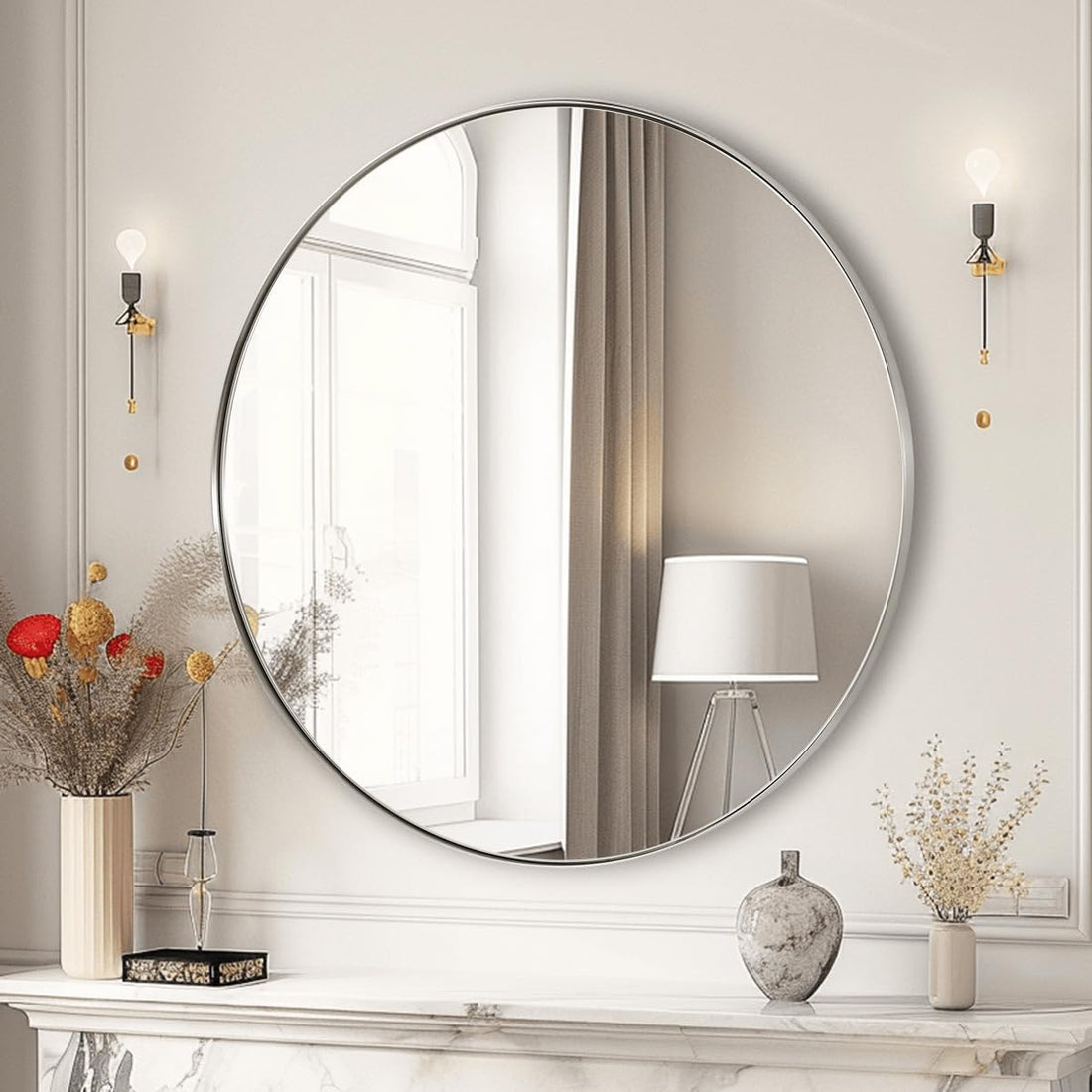 Nickel round Mirror, 26" Brushed Nickel round Mirror