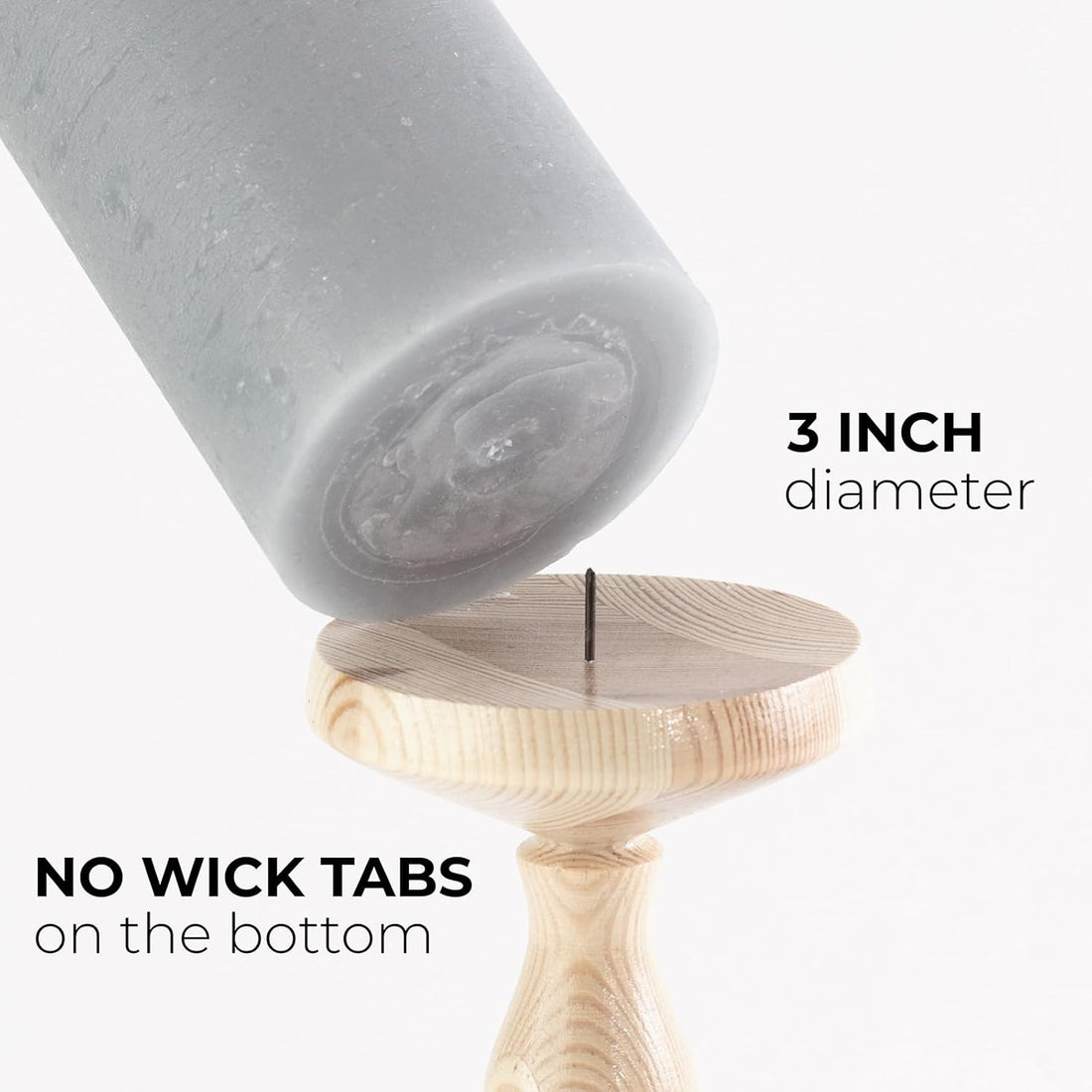 3X3 Pillar Candles Set of 3 - Rustic Unscented No Drip Light Gray Candles 