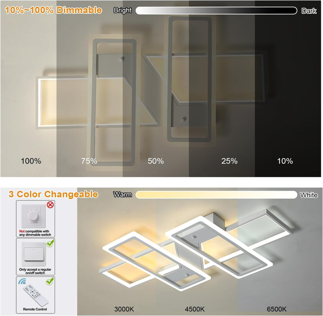 Dimmable Ceiling Light for Living Room,4 Squares Modern LED Ceiling Lamp with Remote Control