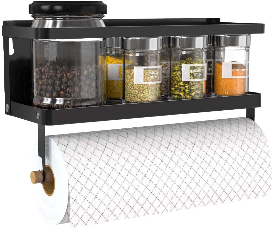 Magnetic Paper Towel Holder, 2-In-1 Magnetic Spice Rack with Hooks