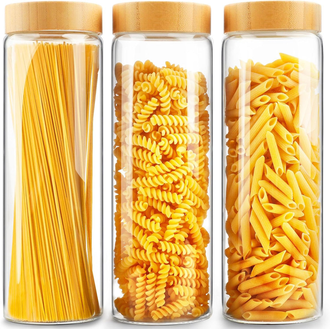 Glass Canisters with Airtight Bamboo Lids - 3 Pack 80Oz Cereal Containers