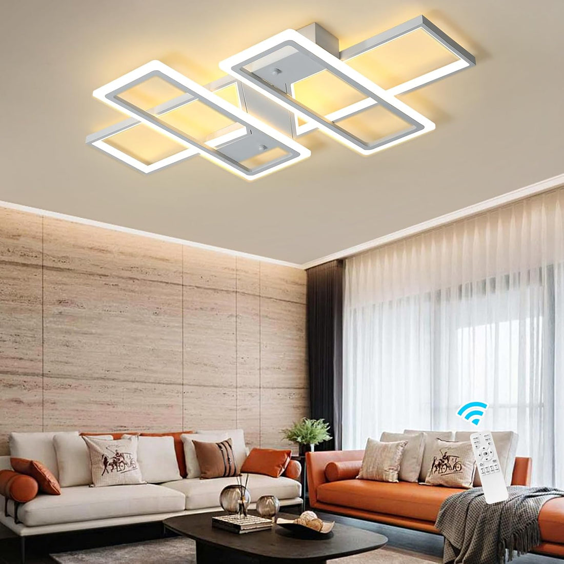 Dimmable Ceiling Light for Living Room,4 Squares Modern LED Ceiling Lamp with Remote Control
