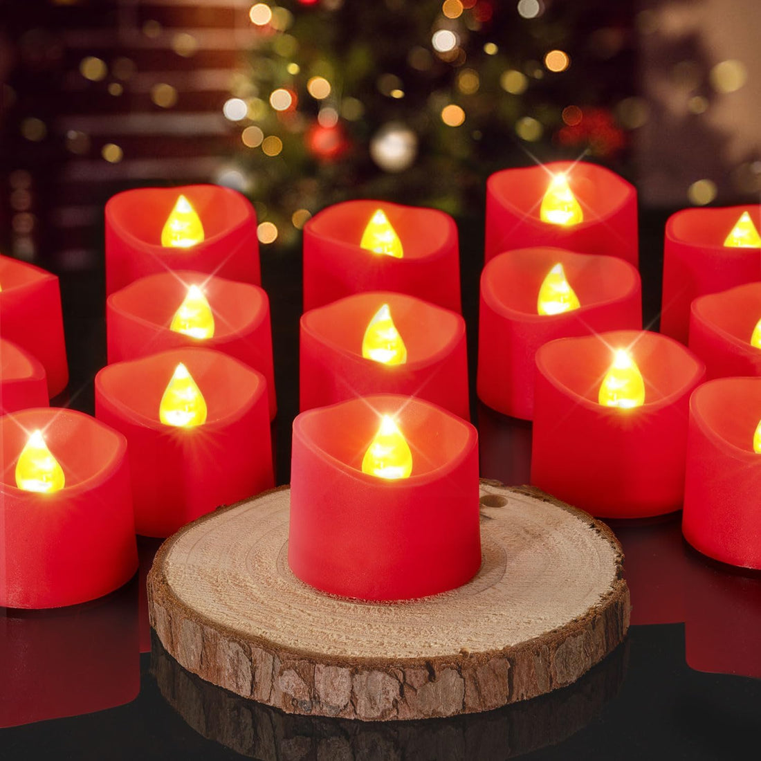 Red Tea Lights Candles Battery Operated, 200+Hour Flameless Flickering