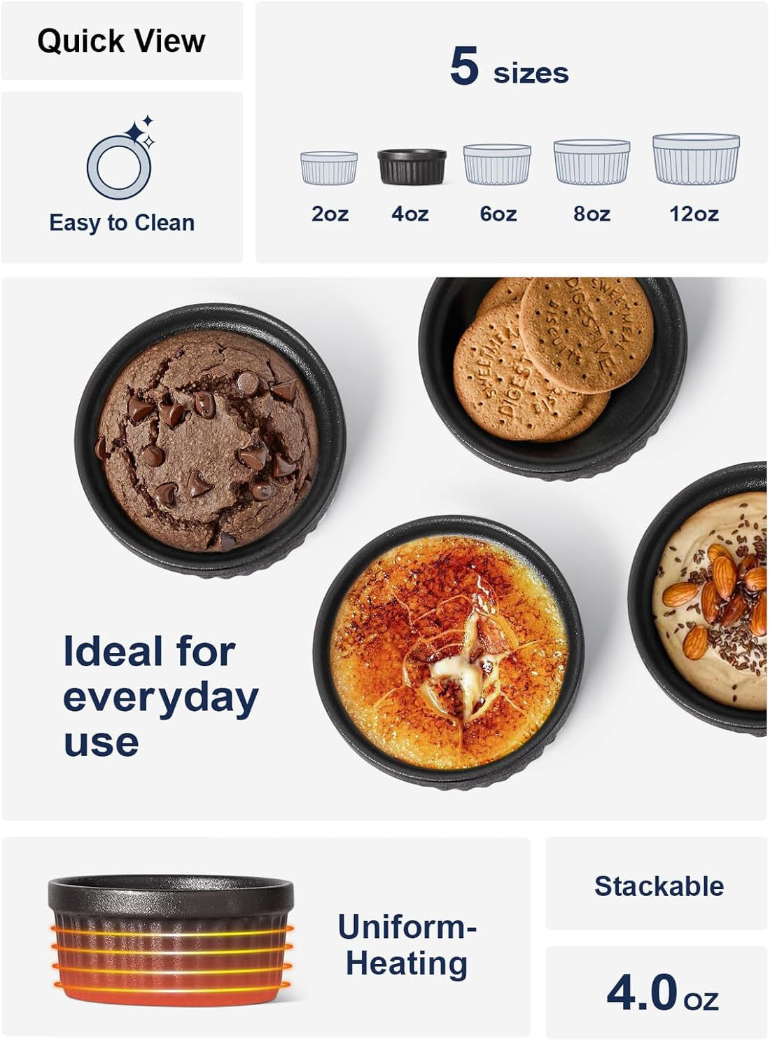 Ramekins 4 OZ Oven Safe, Pudding Custard Cups Souffle