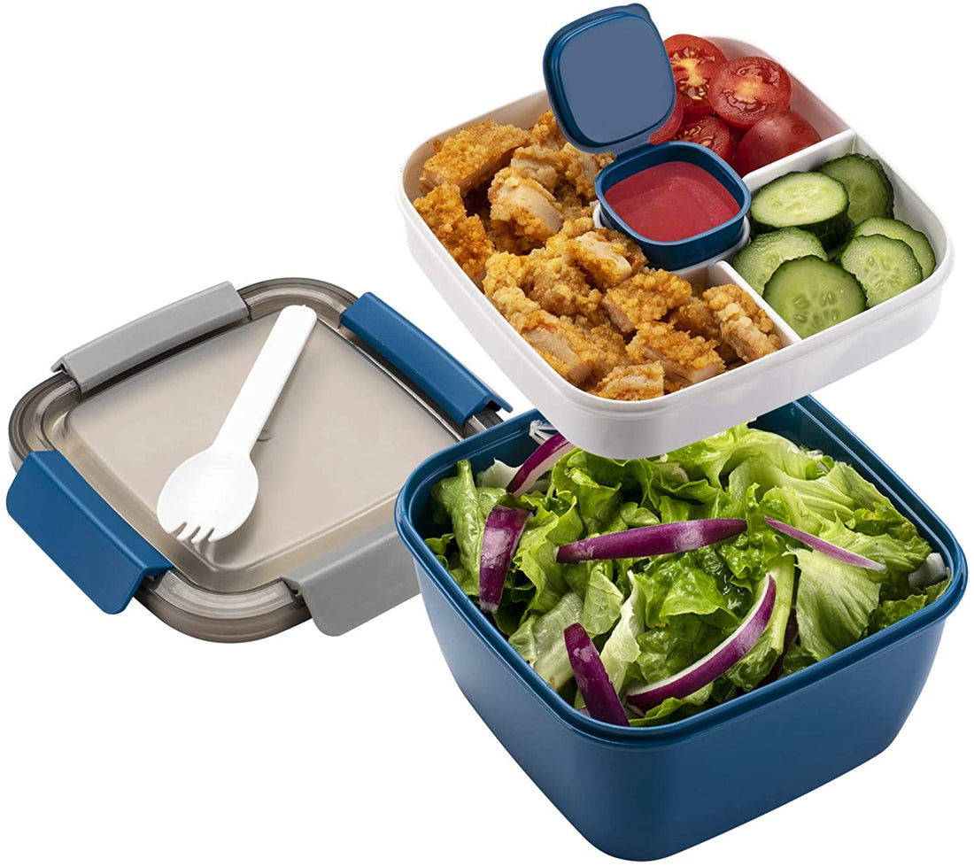 Salad Lunch Container to Go, 52-Oz Salad Bowls with 3 Compartments