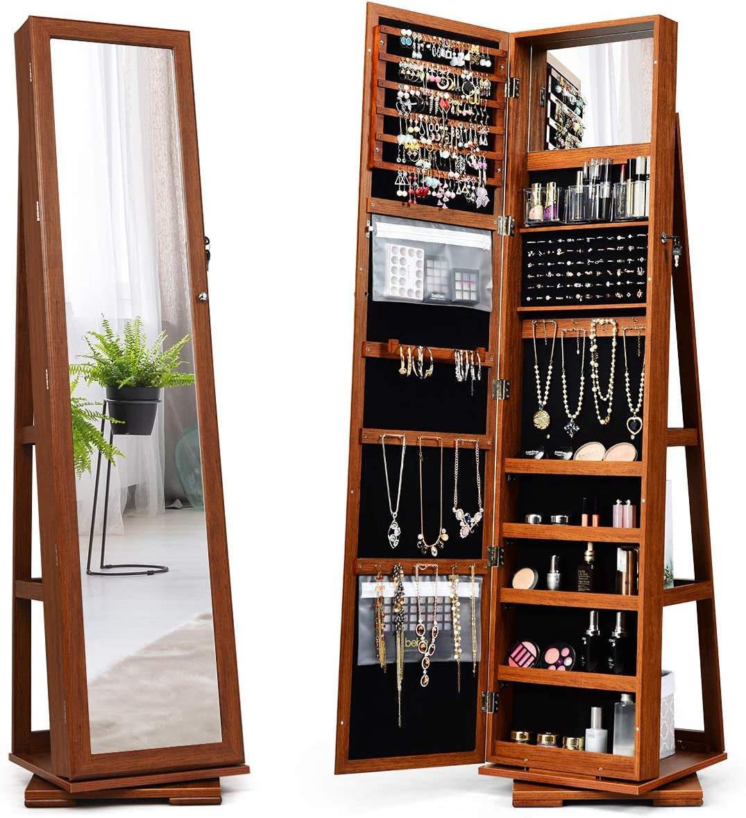 360° Swivel Jewelry Armoire with Higher Full Length Mirror