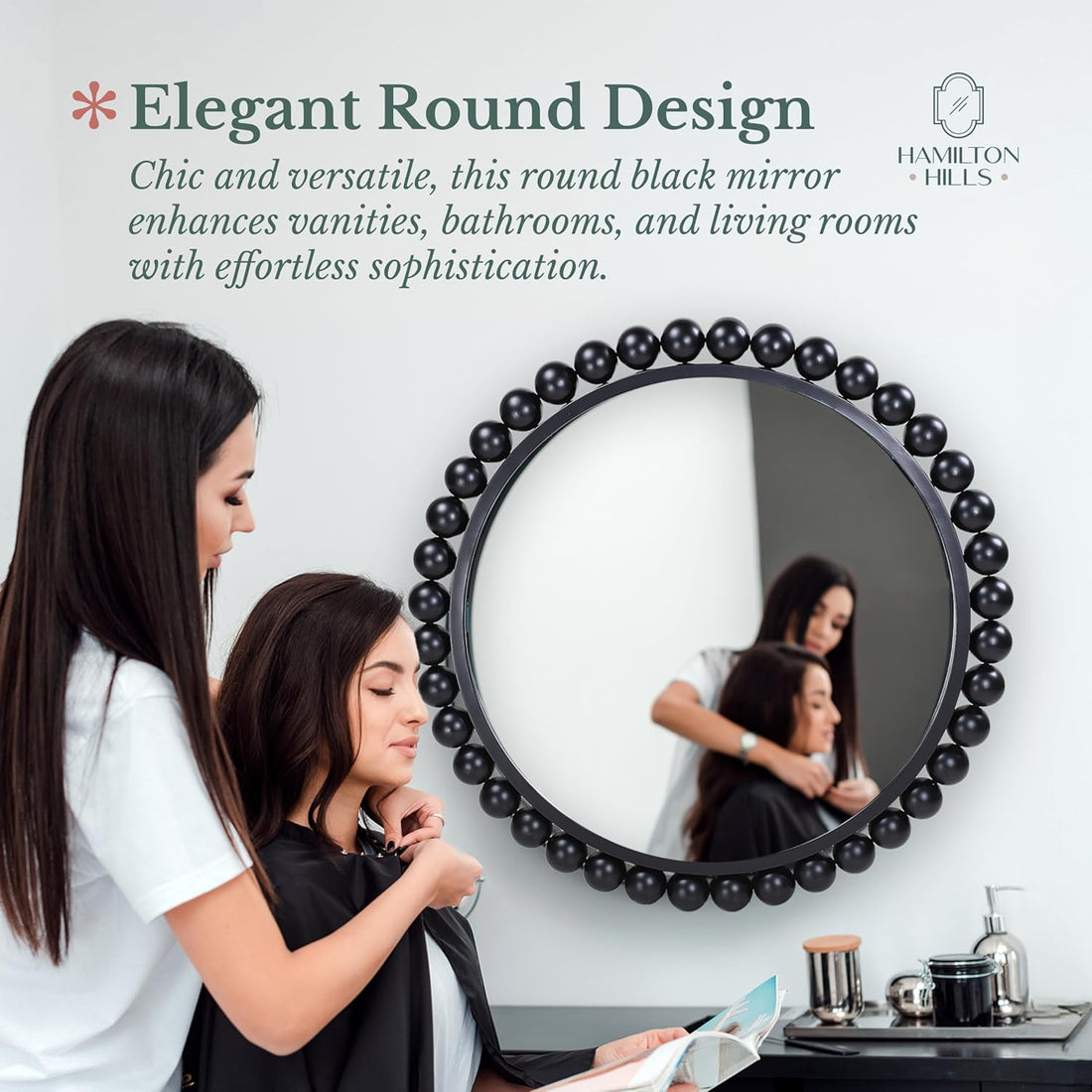 Black Circle Mirror - 33 X 33In - Chic round Mirror