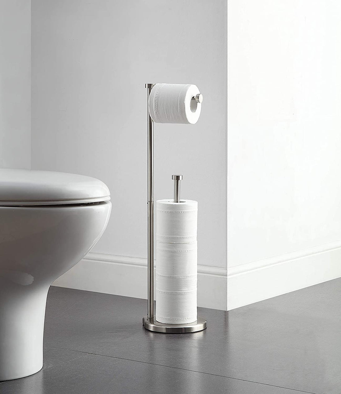 Free Standing Bathroom Toilet Paper Holder Stand with Reserve