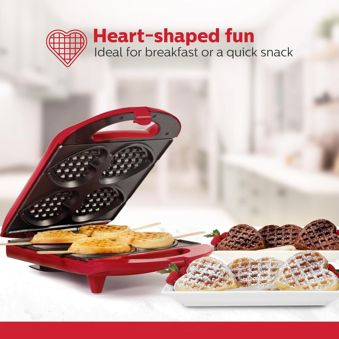 4-Section Heart Shaped Waffle Maker, Non-Stick Waffle Iron