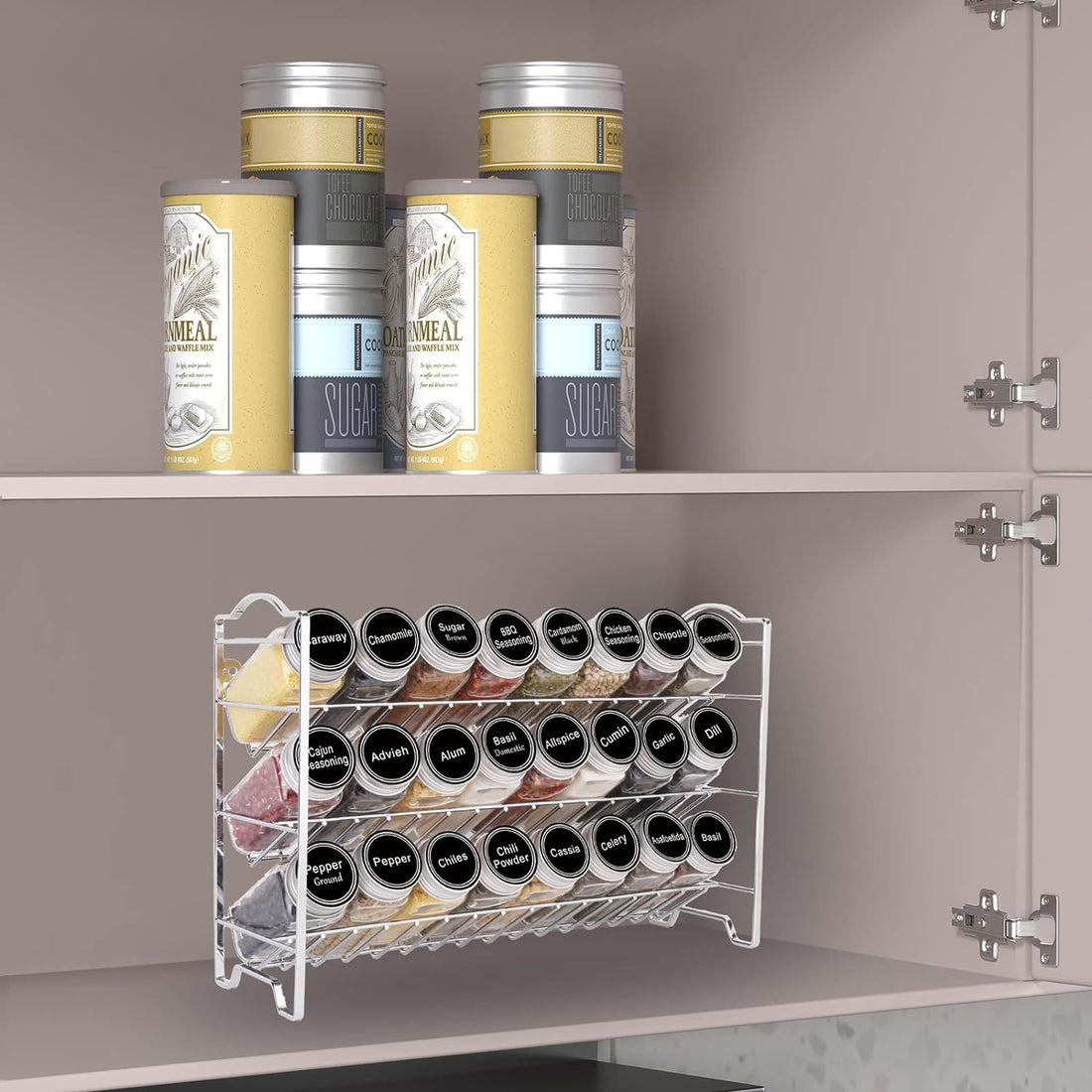 Spice Rack Organizer with 24 Empty Glass Spice Jars
