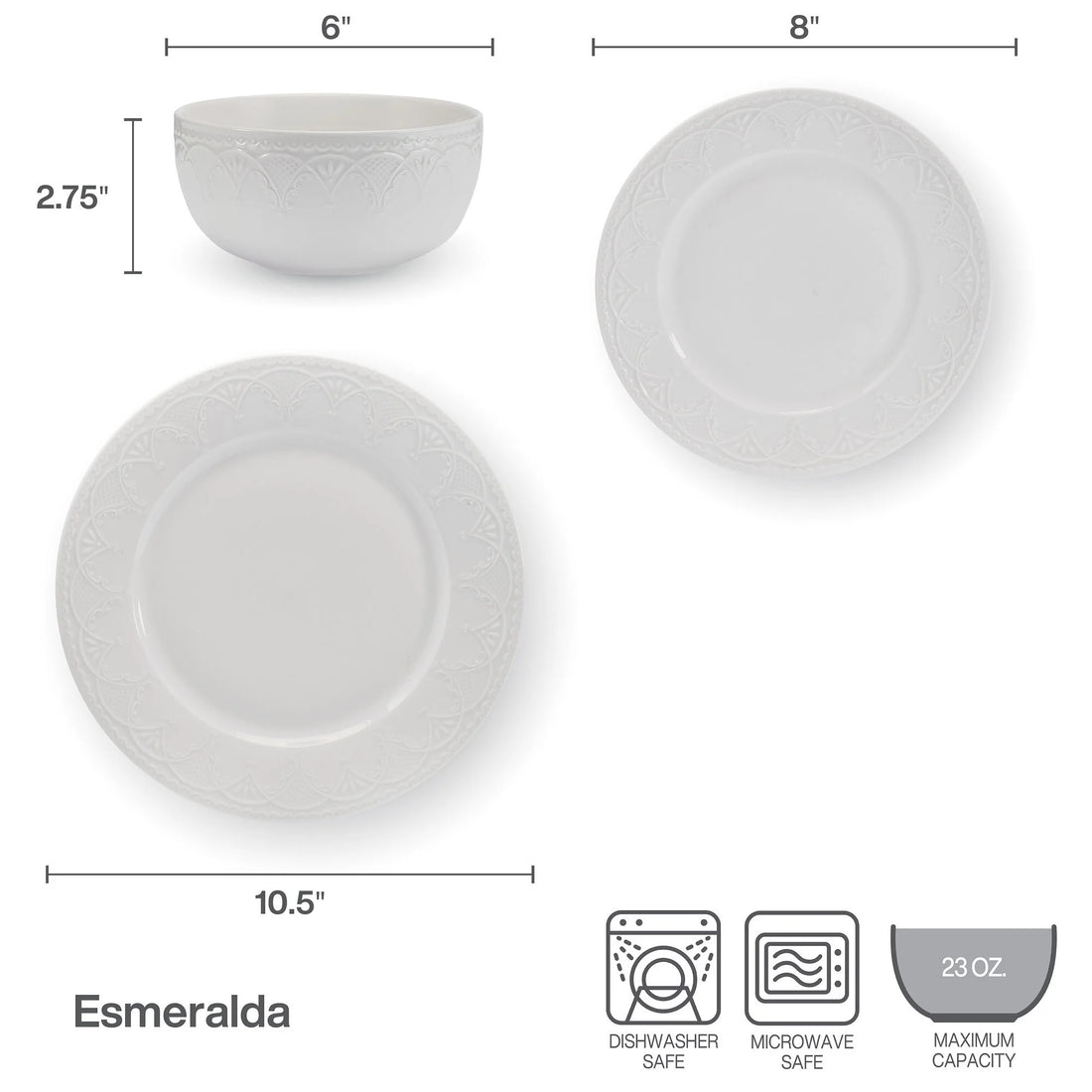 Esmeralda 24 Piece Porcelain Dinnerware Set White
