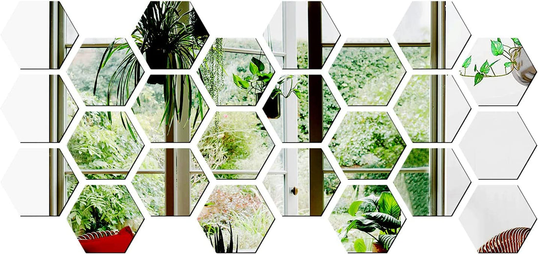 Hexagon Mirror Wall Sticker,3.4''X4''X2''  24 Pieces Acrylic Mirror Self Adhesive Mirror Tiles